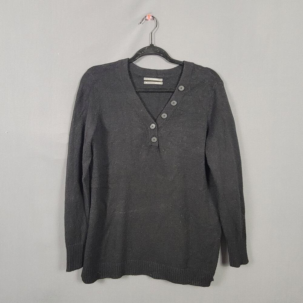 Anthropologie Black Henley Sweater Viscose Blend Knit Long Sleeve Minimalist